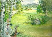 Carl Larsson paradiset-sjalvportratt i landskap oil painting on canvas
